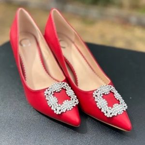 Journee Collection Izzie Women's Pumps with Embellishment Details in Red